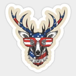 American flag  Deer with glasses Sticker